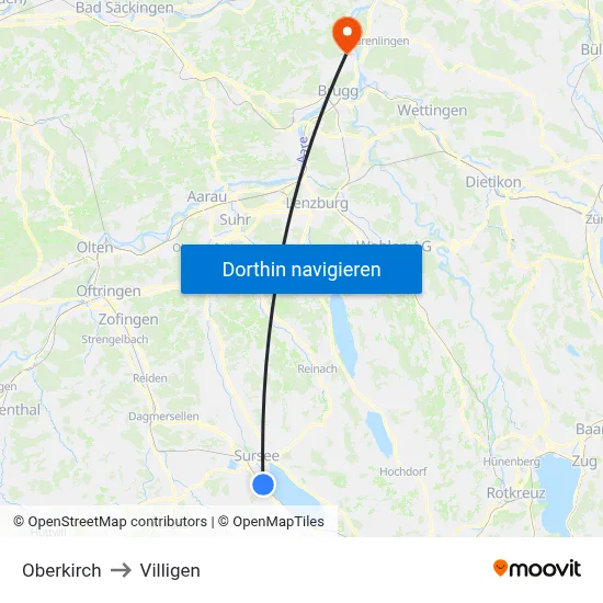 Oberkirch to Villigen map