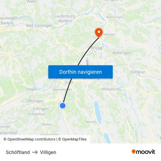Schöftland to Villigen map