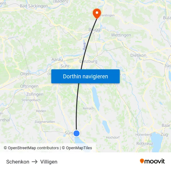 Schenkon to Villigen map