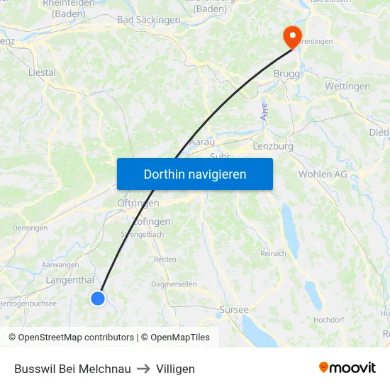 Busswil Bei Melchnau to Villigen map