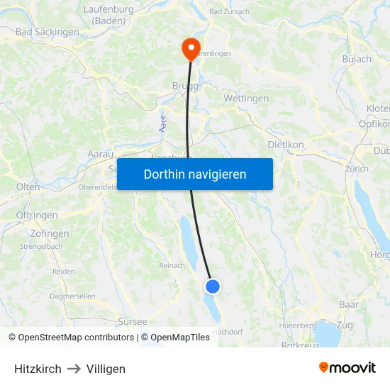 Hitzkirch to Villigen map