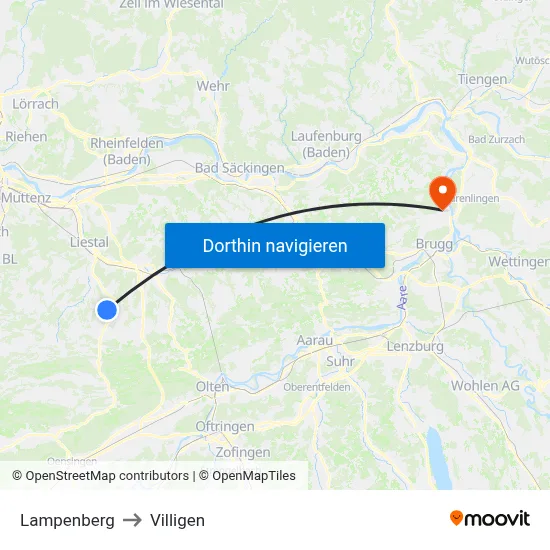 Lampenberg to Villigen map