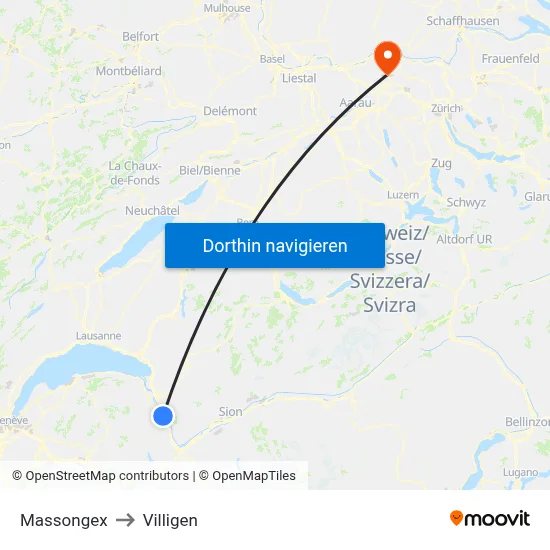 Massongex to Villigen map