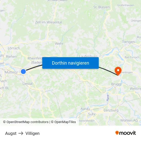 Augst to Villigen map