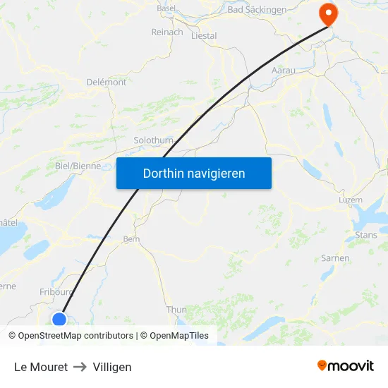 Le Mouret to Villigen map