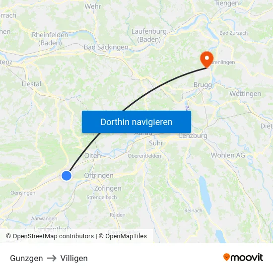 Gunzgen to Villigen map
