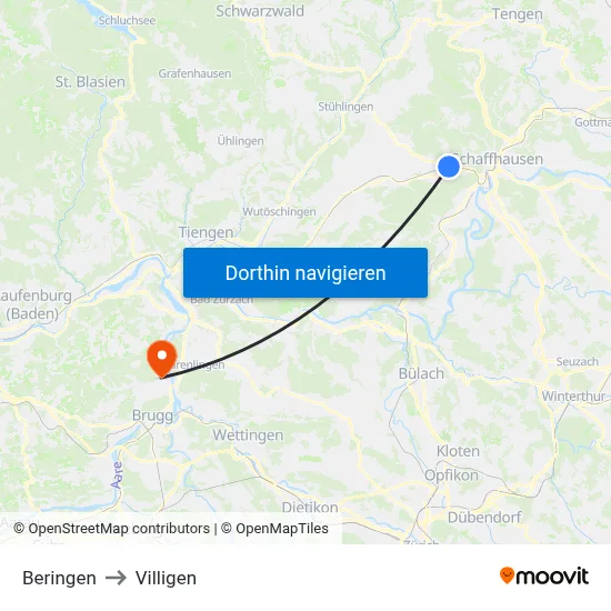 Beringen to Villigen map