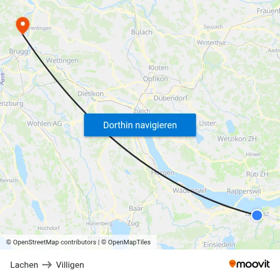 Lachen to Villigen map