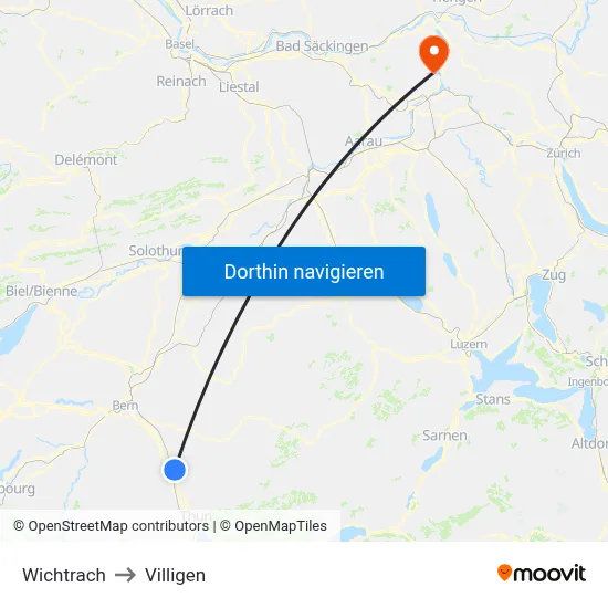 Wichtrach to Villigen map
