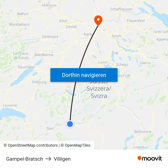 Gampel-Bratsch to Villigen map