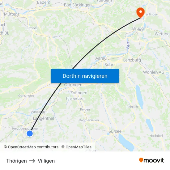 Thörigen to Villigen map