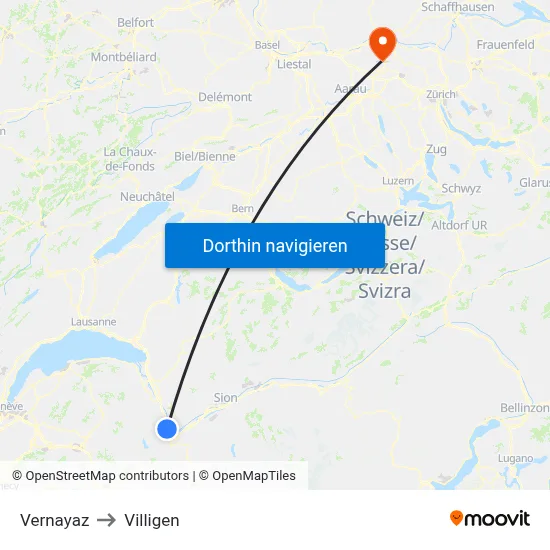Vernayaz to Villigen map