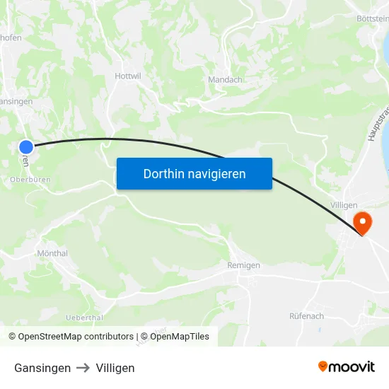 Gansingen to Villigen map