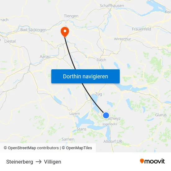 Steinerberg to Villigen map