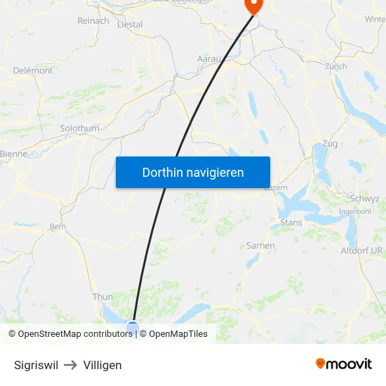 Sigriswil to Villigen map