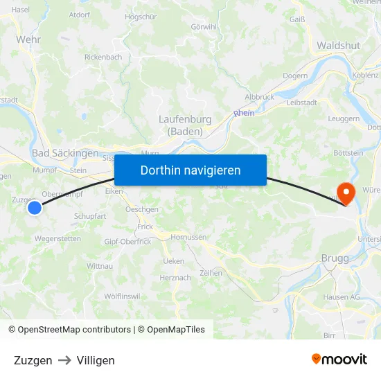 Zuzgen to Villigen map