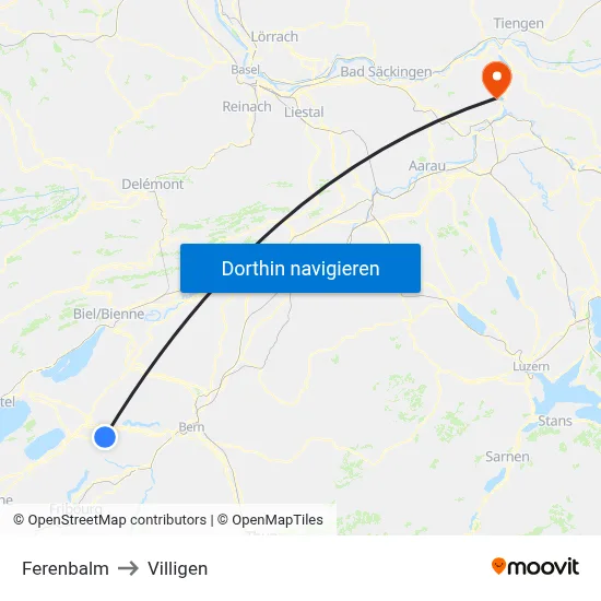 Ferenbalm to Villigen map