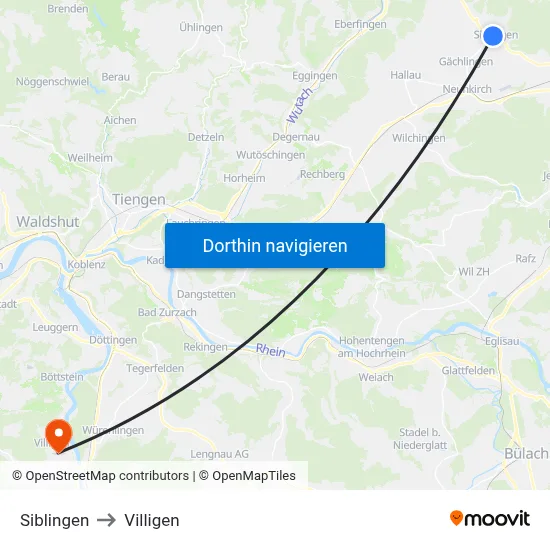Siblingen to Villigen map