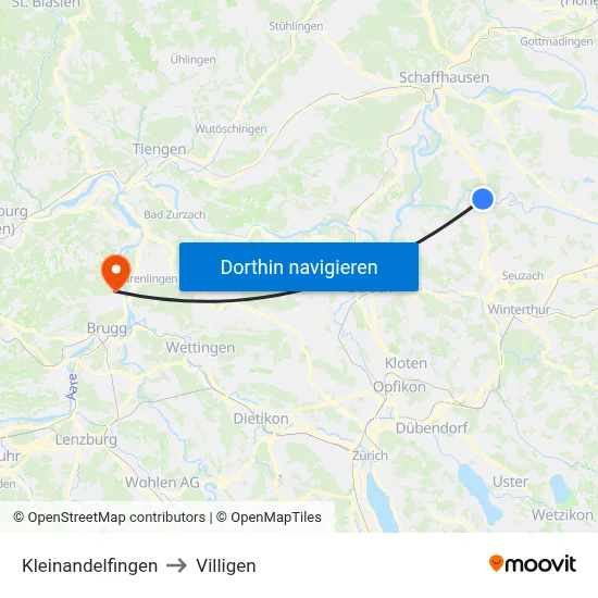 Kleinandelfingen to Villigen map