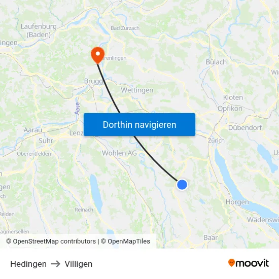 Hedingen to Villigen map