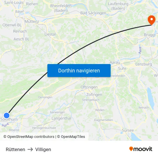 Rüttenen to Villigen map