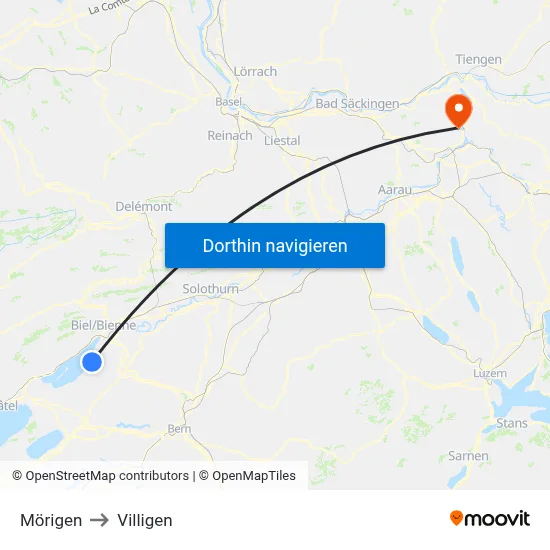 Mörigen to Villigen map