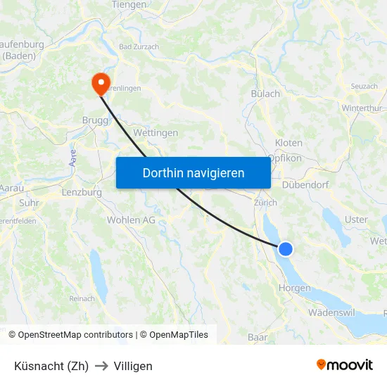 Küsnacht (Zh) to Villigen map