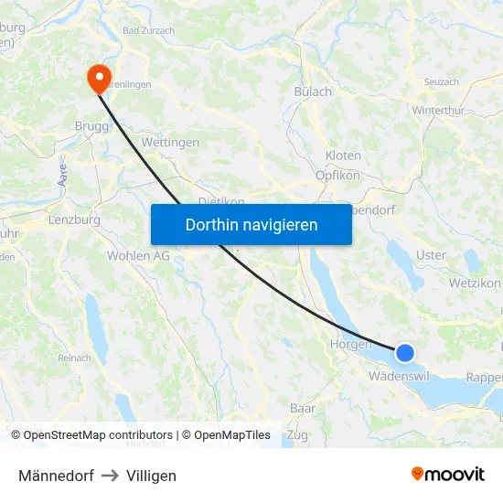 Männedorf to Villigen map