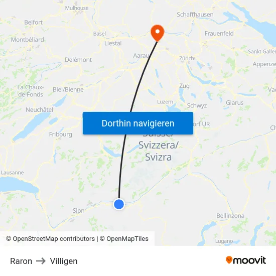 Raron to Villigen map