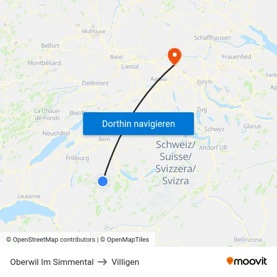 Oberwil Im Simmental to Villigen map