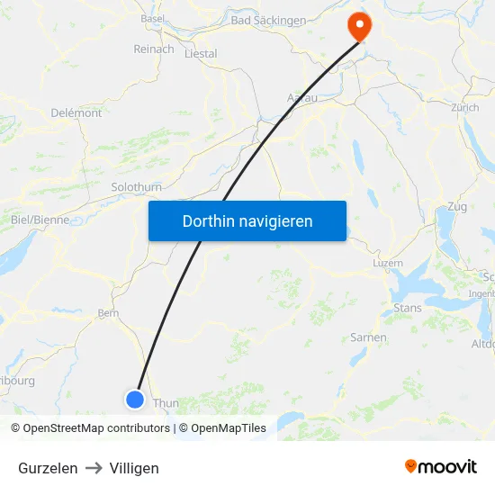 Gurzelen to Villigen map