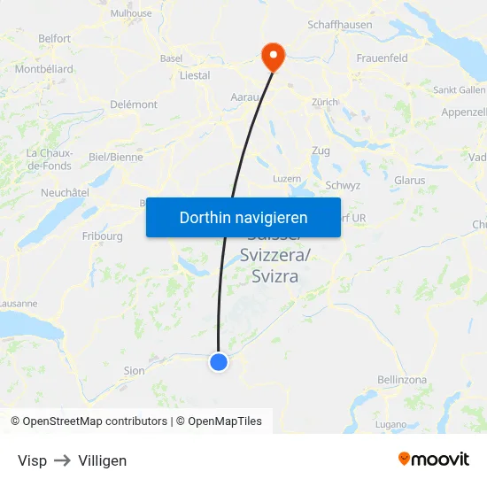 Visp to Villigen map