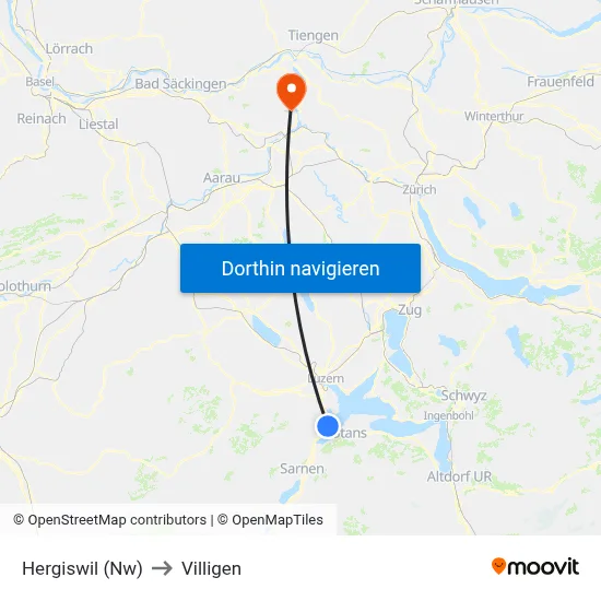 Hergiswil (Nw) to Villigen map