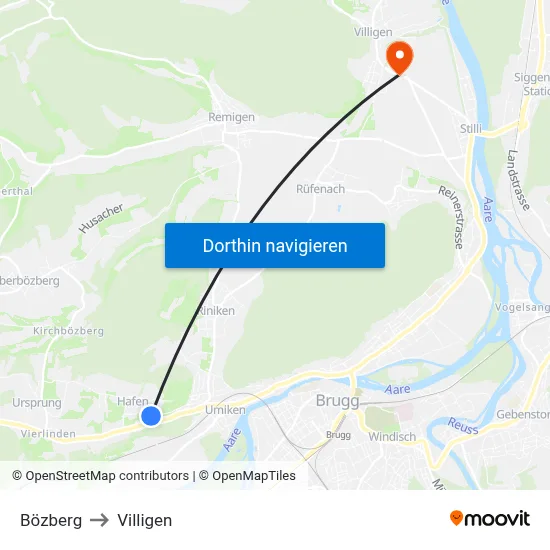 Bözberg to Villigen map