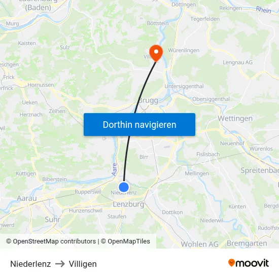 Niederlenz to Villigen map