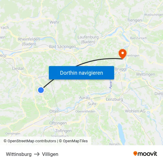 Wittinsburg to Villigen map