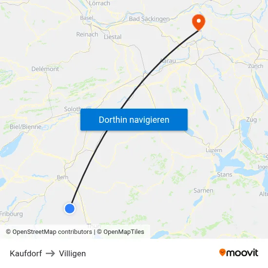 Kaufdorf to Villigen map