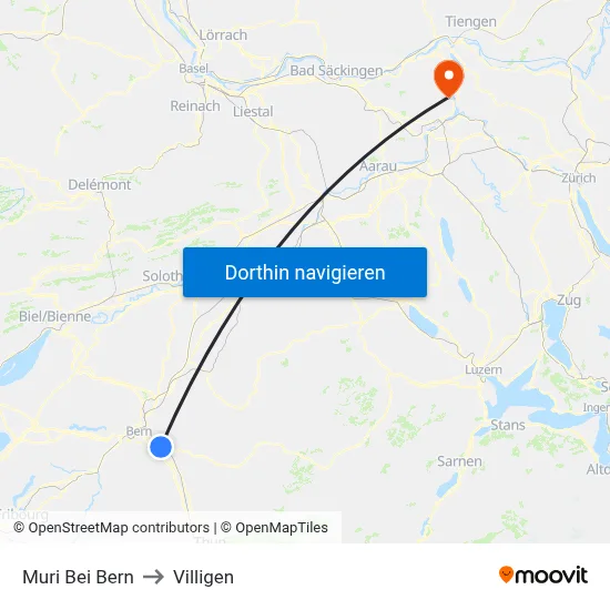 Muri Bei Bern to Villigen map