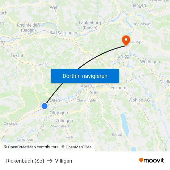 Rickenbach (So) to Villigen map