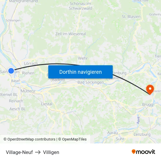 Village-Neuf to Villigen map