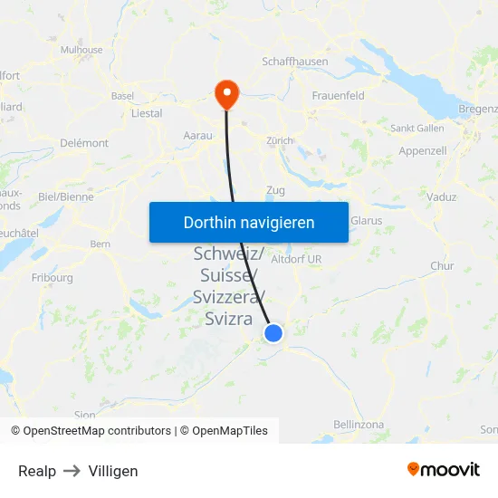 Realp to Villigen map