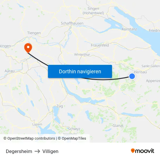 Degersheim to Villigen map