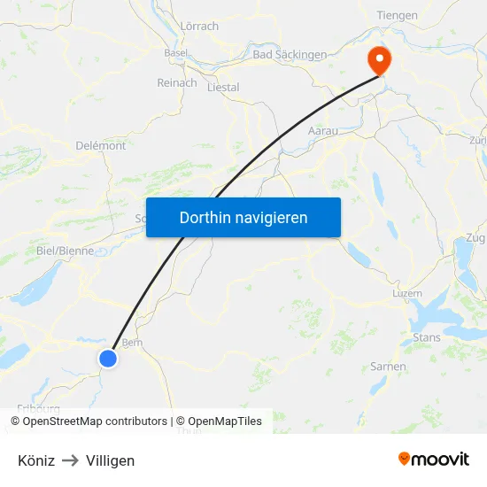 Köniz to Villigen map