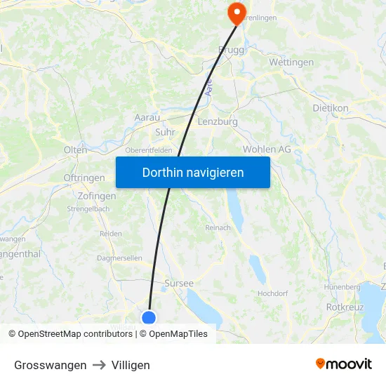 Grosswangen to Villigen map
