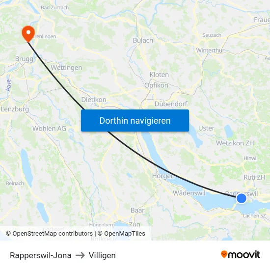 Rapperswil-Jona to Villigen map