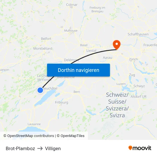 Brot-Plamboz to Villigen map