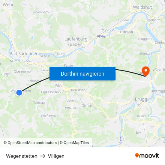 Wegenstetten to Villigen map