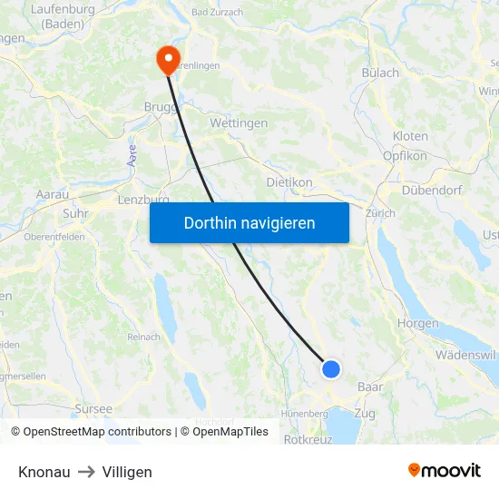 Knonau to Villigen map