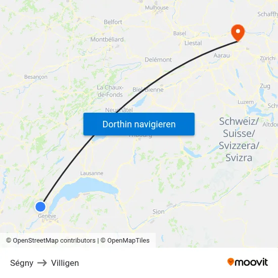 Ségny to Villigen map