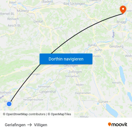 Gerlafingen to Villigen map